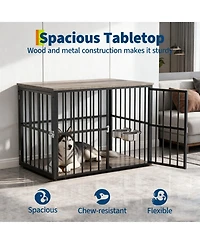 gaomon Heavy Duty Wooden Dog Crate for Medium Large Dogs Double Doors, Adjustable Bowls, Modern Indoor Kennel End Table, Pet Cage, Console