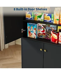 homfan 68" Black Kitchen Pantry Cabinet - 4 Adjustable Shelves and 4 Doors, Freestanding Storage for Kitchen or Living Room