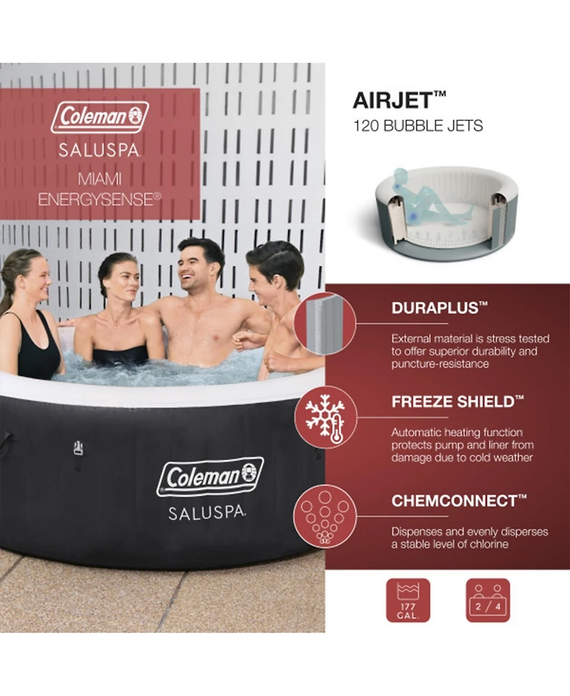 Bestway Coleman Miami Inflatable Hot Tub with 4 SaluSpa Seat and 4 Headrest Pillow