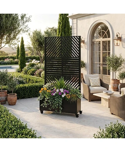 Streamdale Furniture Metal Raised Garden Bed with Trellis, Drainage, and Wheels (73"x35"x16