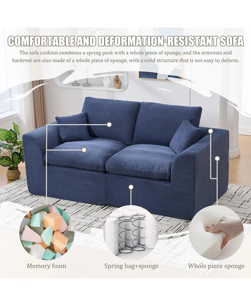 Streamdale Furniture Modular Sectional Sofa Cloud Couch, Comfy Modern 2 Seater with Removable Cushion Covers
