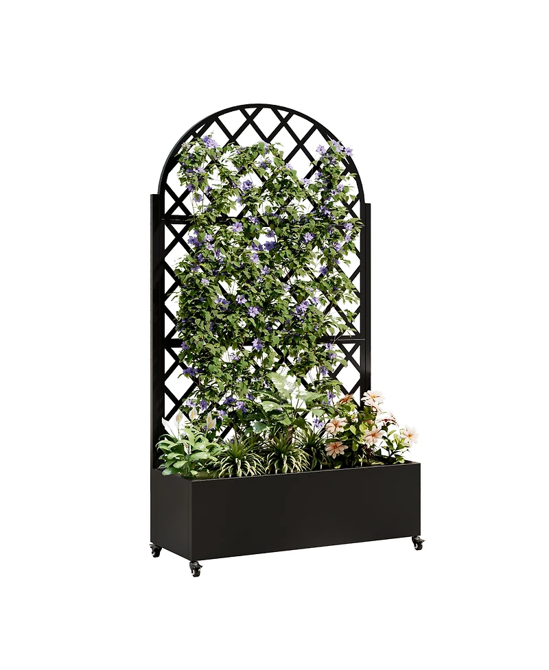 Streamdale Furniture 73" Metal Raised Garden Bed with Trellis, Drainage, and Lockable Wheels