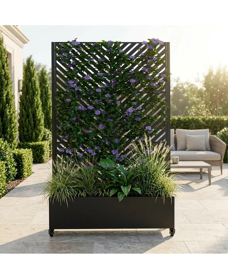 Streamdale Furniture Metal Raised Garden Bed with Trellis, 73"x47"x16
