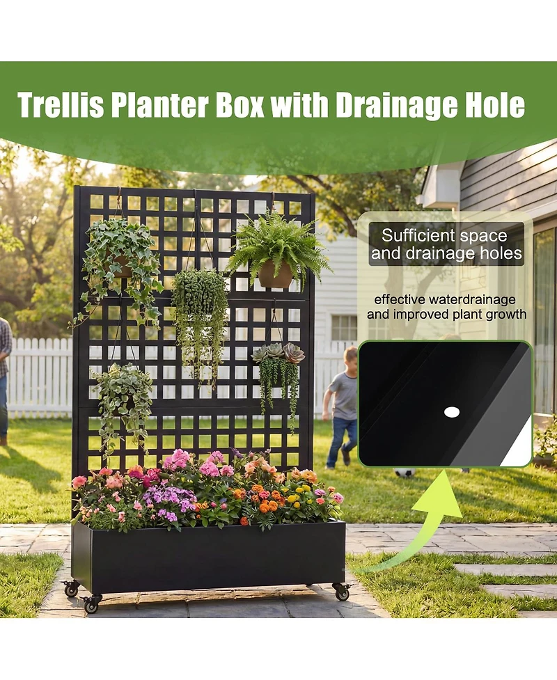 Streamdale Furniture Metal Raised Garden Bed with Wheels, Trellis, and Privacy Screen, 73"x47"x16