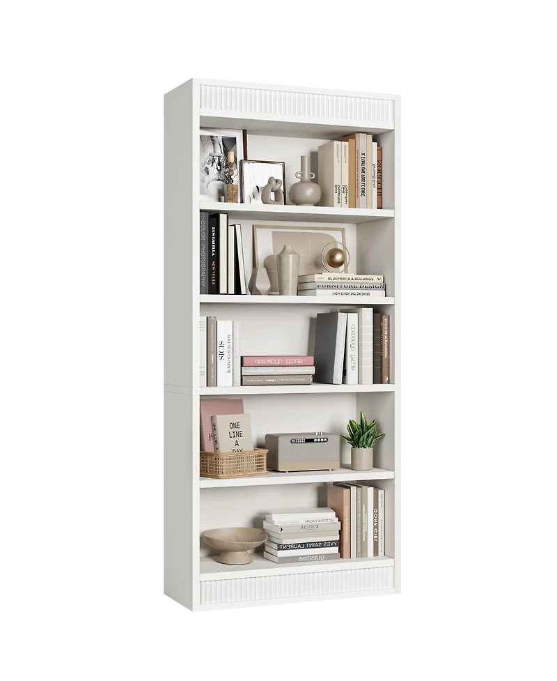 gaomon 71 Inch 5-Tier Wooden Bookshelf – Large Capacity Rustic Wood Grain Bookcase, Sturdy Mdf Construction