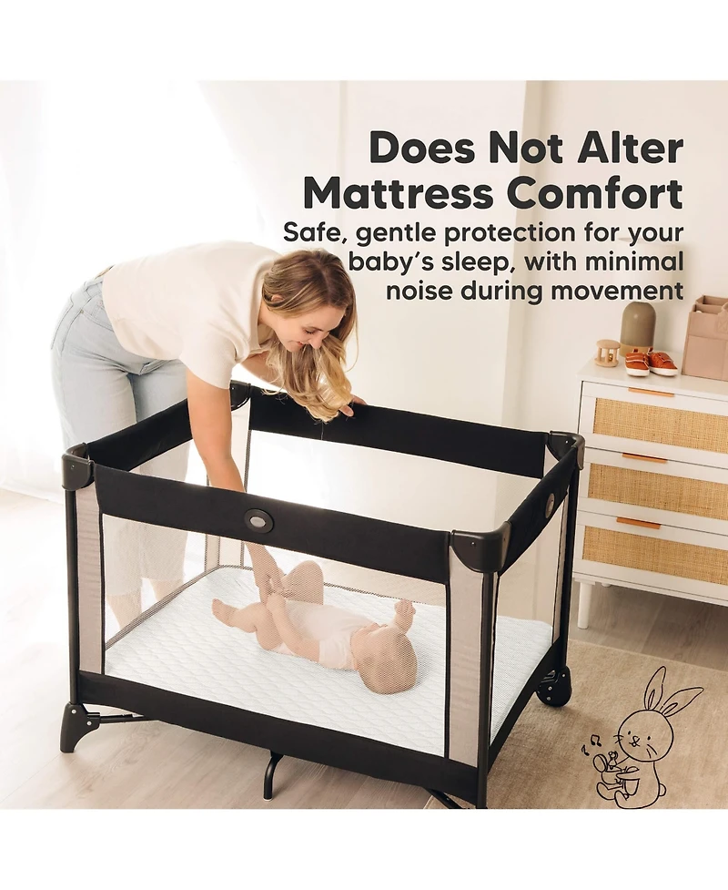 KeaBabies Protect+ Waterproof Mini Crib Mattress Protector, Mavy Quilted Cotton Pack and Play Mattress Pad Cover, 38x26