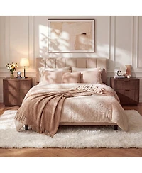 gaomon Fluted Nightstand Set of 2, Modern Bedside Tables with Charging Station and 2 Drawers, Wooden End Table for Bedroom Living Room