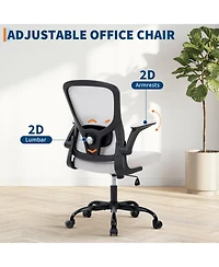 homfan 350LB Swivel Desk Chair with Adjustable Lumbar Support, Flip-Up Arms, Tilt Lock, Gray Mesh Home Office Chair