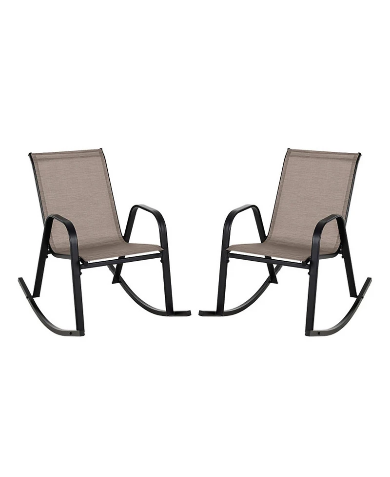 Gouun Set of 2 Heavy-Duty Metal Patio Rocking Chairs with Breathable Fabric