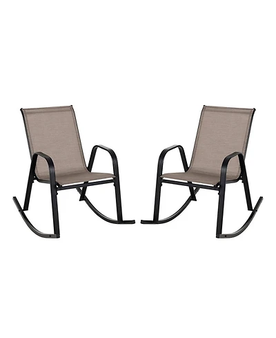 Gouun Set of 2 Heavy-Duty Metal Patio Rocking Chairs with Breathable Fabric