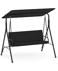 Gymax 3-Seat Outdoor Patio Swing Chair w/ ArmrestsAdjustable Tilt Canopy and Stand
