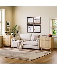 homfan Set of 2 Fluted 3-Drawer Nightstands, Bedroom Side Tables with Metal Handles Wood Finish