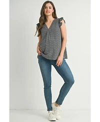 Hello Miz Women's Printed Flutter Cap Sleeve V-Neck Maternity Top