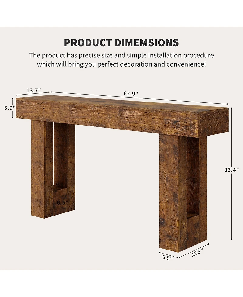 homfan 63" Farmhouse Console Table with Storage Shelf, Entryway Sofa Table for Behind Couch or Hallway