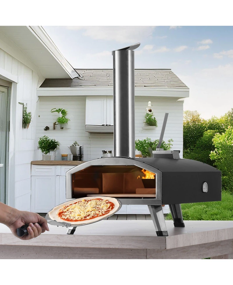 Cozito Portable Outdoor Pizza Oven,Tri-Fuel Pizza Grill with Stone, Cover and Shovel
