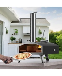 Cozito Portable Outdoor Pizza Oven,Tri-Fuel Pizza Grill with Stone, Cover and Shovel