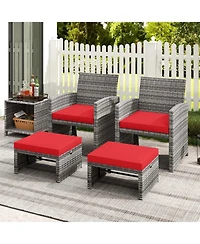 Sugift Set of 2 Patio Rattan Ottomans with Soft Zippered Cushions