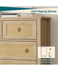 Homfan Drawer Tall Dresser, Boho Drawers, Wooden Chest with Clothes Storage Cabinet, Drawer Organizer for Bedroom, Hallway, Living Room, Easy Assembly