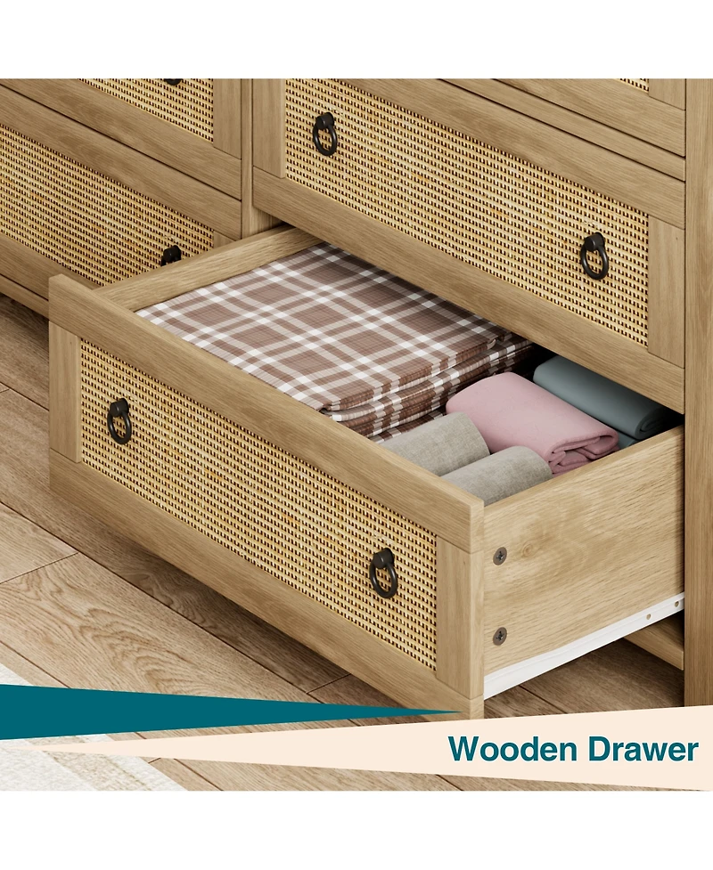 Homfan Drawer Tall Dresser, Boho Drawers, Wooden Chest with Clothes Storage Cabinet, Drawer Organizer for Bedroom, Hallway, Living Room, Easy Assembly