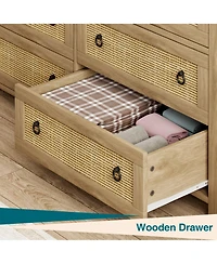 Homfan Drawer Tall Dresser, Boho Drawers, Wooden Chest with Clothes Storage Cabinet, Drawer Organizer for Bedroom, Hallway, Living Room, Easy Assembly