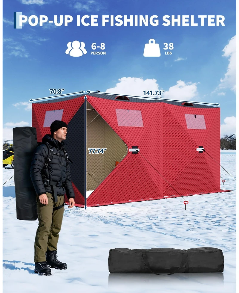 homfan Ice Fishing Shelter, 210D Quilted Fabric Insulated Pop-Up Tent, Portable Winter Hub