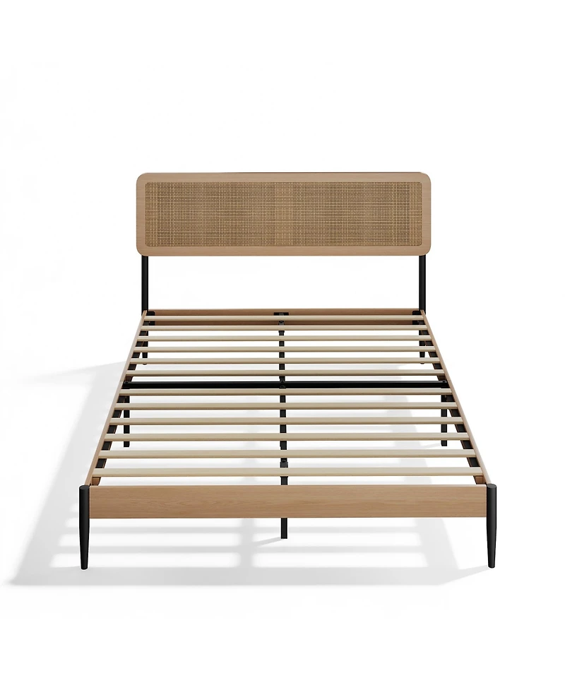 gaomon Queen Rattan Bed Frame – Rattan Headboard Platform Bed with Wood Slats and Under Bed Storage. Quiet Support. No Box Spring Needed