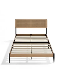 gaomon Queen Rattan Bed Frame – Rattan Headboard Platform Bed with Wood Slats and Under Bed Storage. Quiet Support. No Box Spring Needed