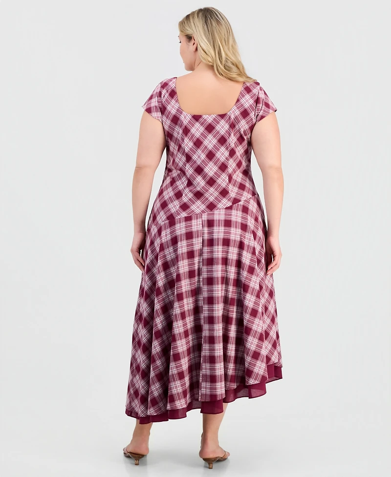 And Now This Trendy Plus Square-Neck Short-Sleeve Cotton Maxi Dress, Macy's Exclusive