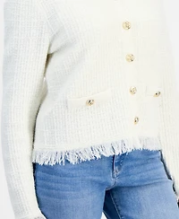 I.n.c. International Concepts Petite Frayed Button Down Textured-Knit Cardigan, Macy's Exclusive
