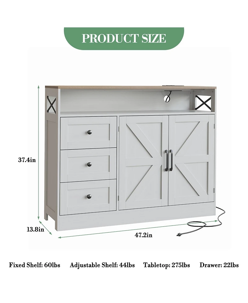 homfan Drawer 2-Door Sideboard Buffet Cabinet, Engineered Wood Storage Console Table for Dining Room Living Room Kitchen