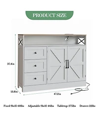 homfan Drawer 2-Door Sideboard Buffet Cabinet, Engineered Wood Storage Console Table for Dining Room Living Room Kitchen