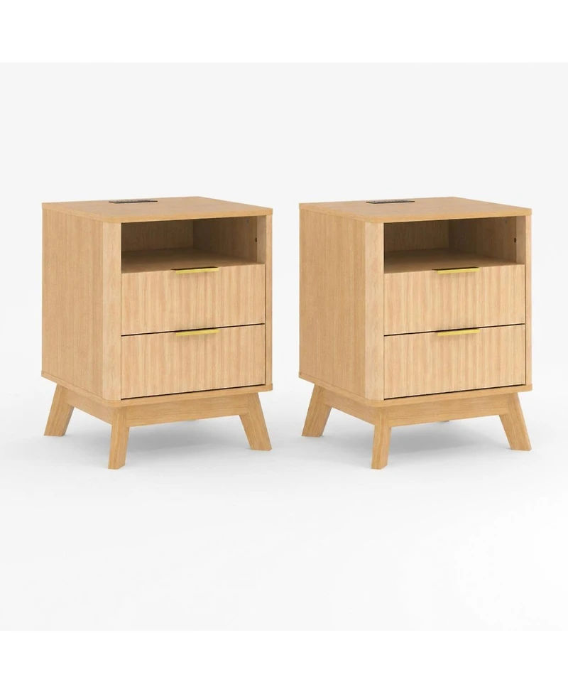 homfan 2-Pack 18" Fluted Nightstand with Charging Station