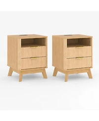 homfan 2-Pack 18" Fluted Nightstand with Charging Station