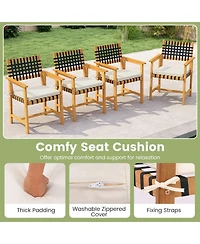 Sugift Set of 2 Acacia Wood Outdoor Dining Chairs with Woven Rope and Cushion