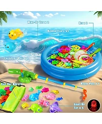 Gnuadz 52 Fishes Fishing Game Set Kids Outdoor Pool Party Rod Net Floating Fish Toddler Gift