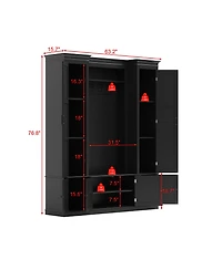 Homsee Farmhouse Entryway Wardrobe Cabinet - Storage Organizer with Wicker Doors | Large Capacity Shoe and Coat Closet for Hallway