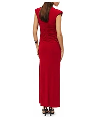 Nocturne Women's Ruched Deep V-Neck Maxi Dress