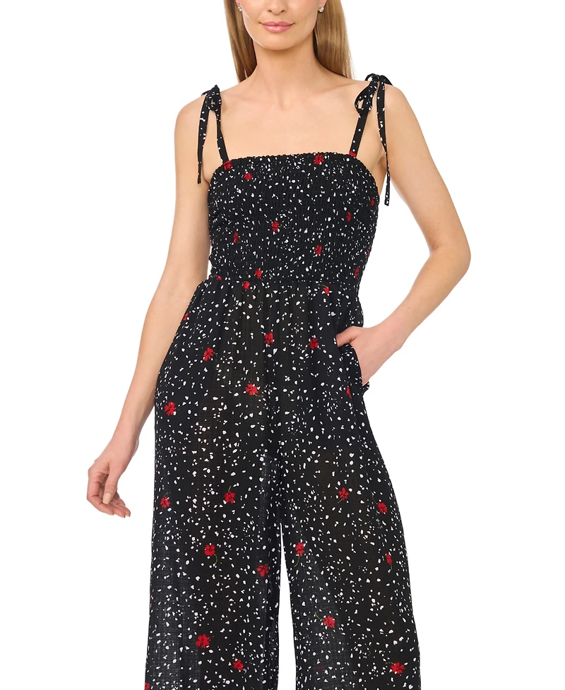 CeCe Women's Square Neck Smocked Bodice Jumpsuit