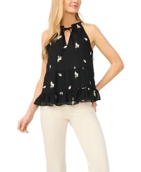 CeCe Women's Tie V-Neck Sleeveless Ruffle Top