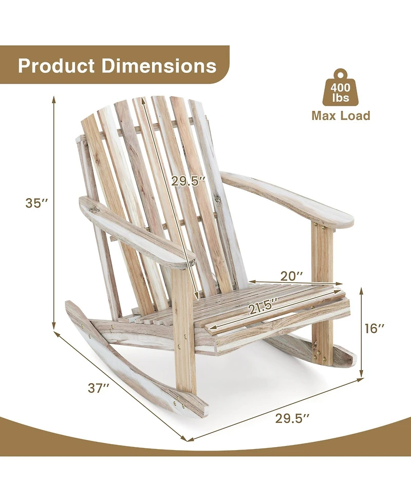 Sugift Acacia Wood Adirondack Rocking Chair with High Fanned Back and Wide Armrests