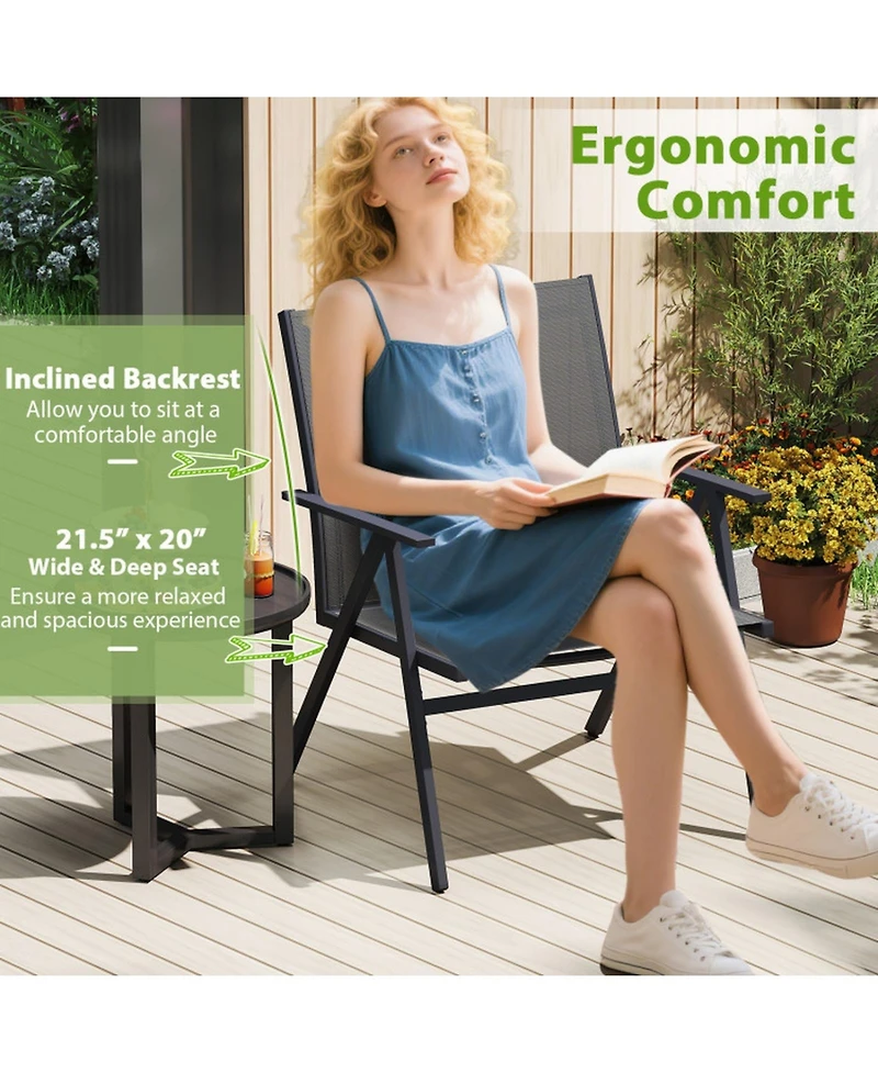 Sugift Set of 2 Mesh Fabric Patio Lounge Chairs with Metal Frame and Wide Seat