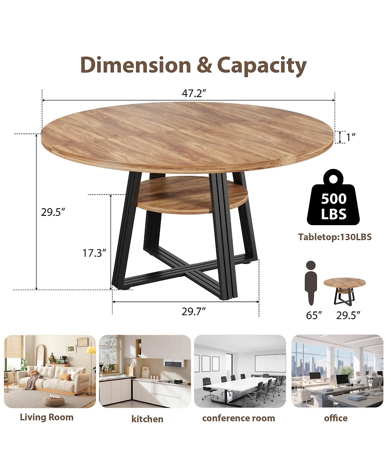 gaomon Round Dining Table for 4-6, 42" Farmhouse Kitchen Table with Storage, Circle Dinner Tables for Kitchen, Dining Room