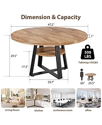 gaomon Round Dining Table for 4-6, 42" Farmhouse Kitchen Table with Storage, Circle Dinner Tables for Kitchen, Dining Room