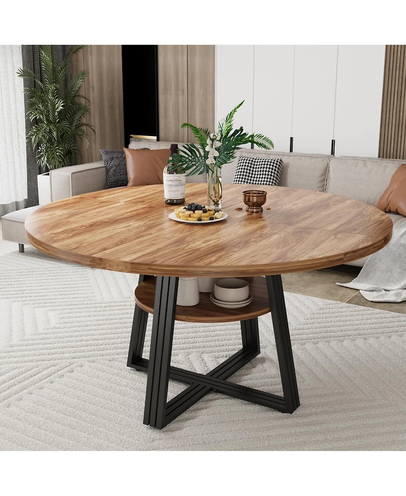 gaomon Round Dining Table for 4-6, 42" Farmhouse Kitchen Table with Storage, Circle Dinner Tables for Kitchen, Dining Room