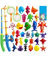 Gnuadz 30 Fishes Fishing Game Set Water Table Bath Toy Kids Outdoor Floating Fish Pole Rod Net Party