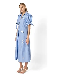 English Factory Women's Flower Trim Striped Midi Dress