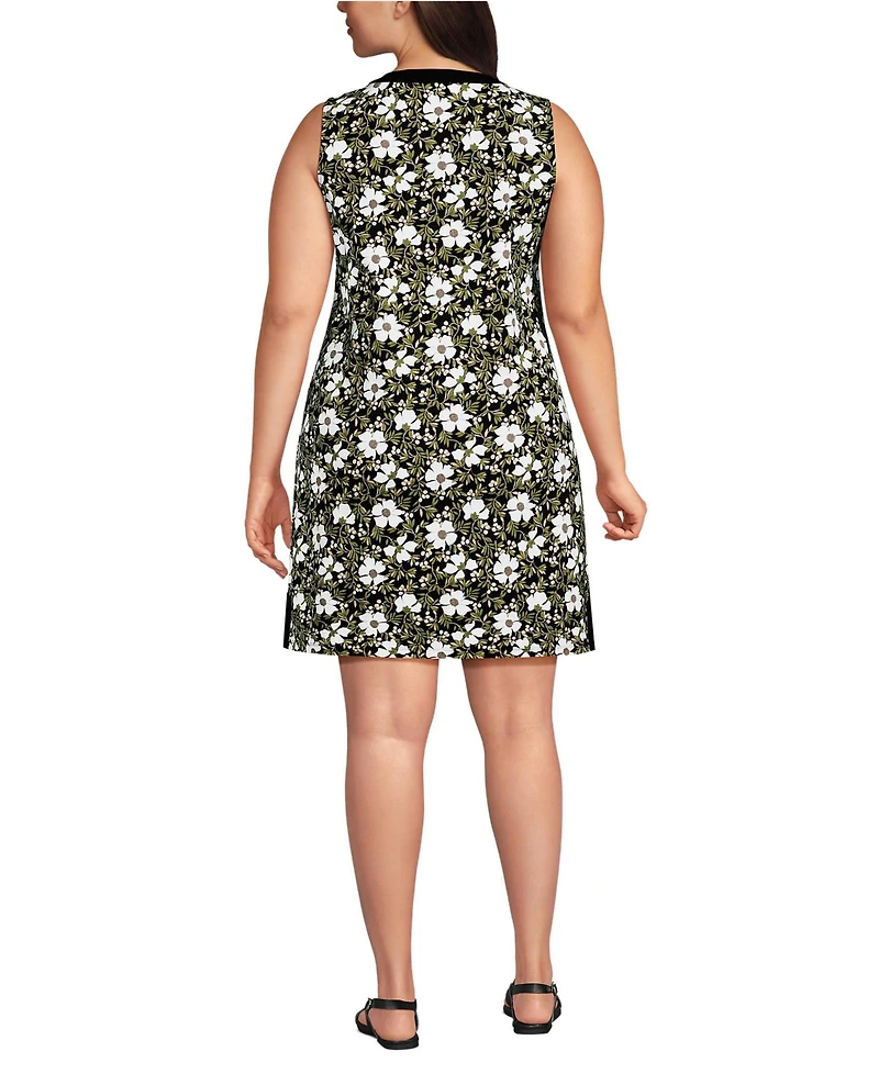 Lands' End Plus Cotton Jersey Notch Neck Dress