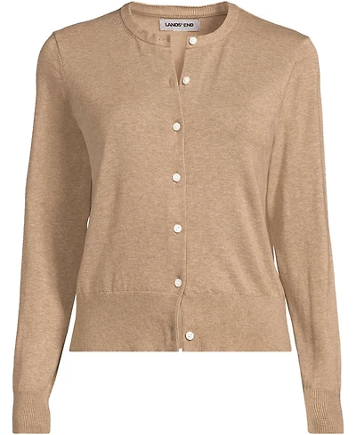 Lands' End Plus Fine Gauge Cotton Crew Cardigan Sweater
