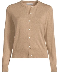 Lands' End Plus Fine Gauge Cotton Crew Cardigan Sweater