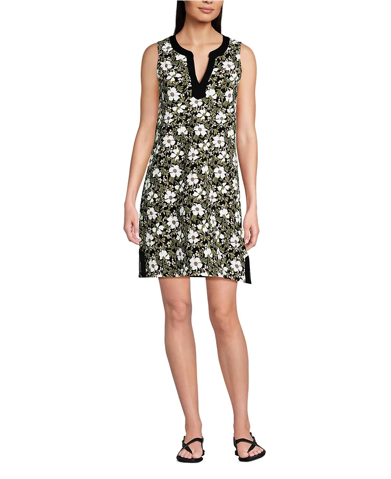 Lands' End Women's Tall Cotton Jersey Notch Neck Dress